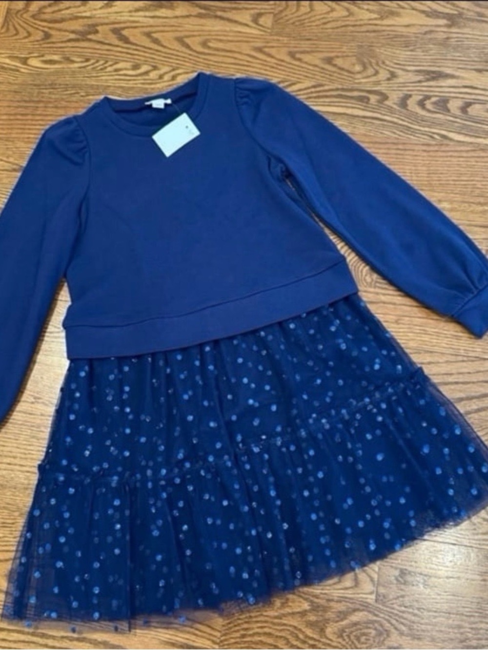 New J.Crew girls crewcuts navy blue sweatshirt tulle long sleeve dress - size 10